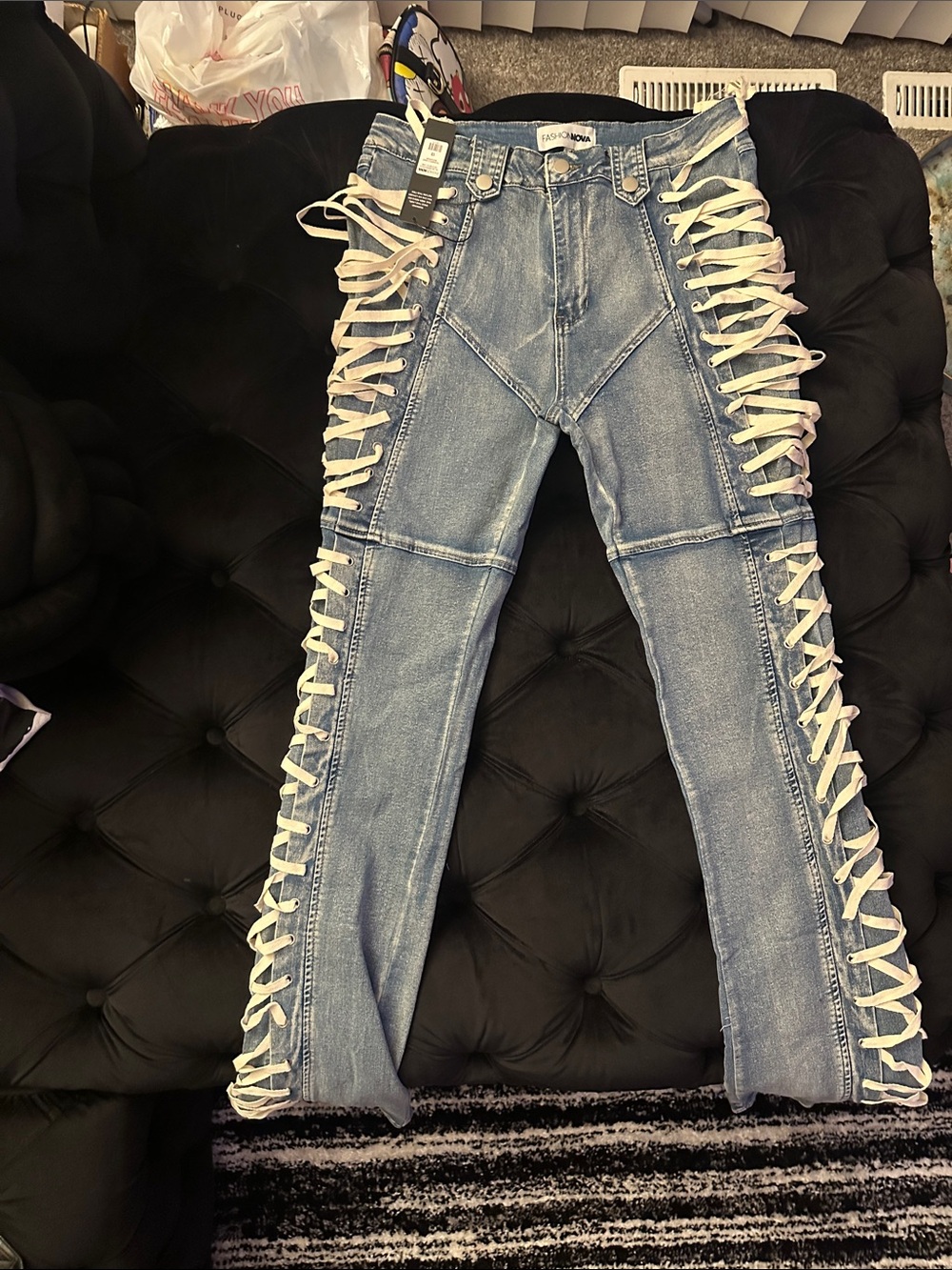 Tall Light Blue Lace-Up Side Detail Women’s Jeans
